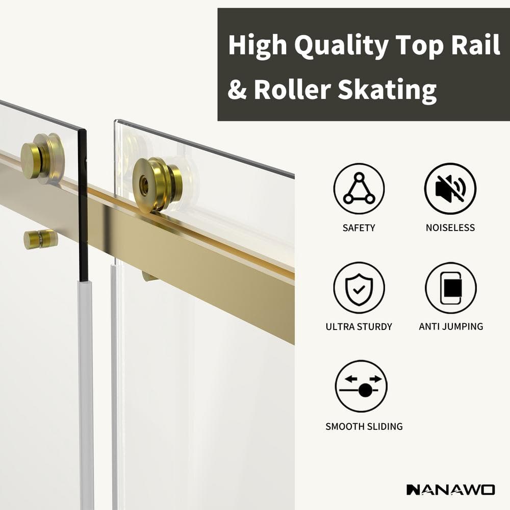 NANAWO 60 in. W x 80 in. H Sliding Frameless Shower Door in Brushed Gold with 3/8 in. Clear Glass