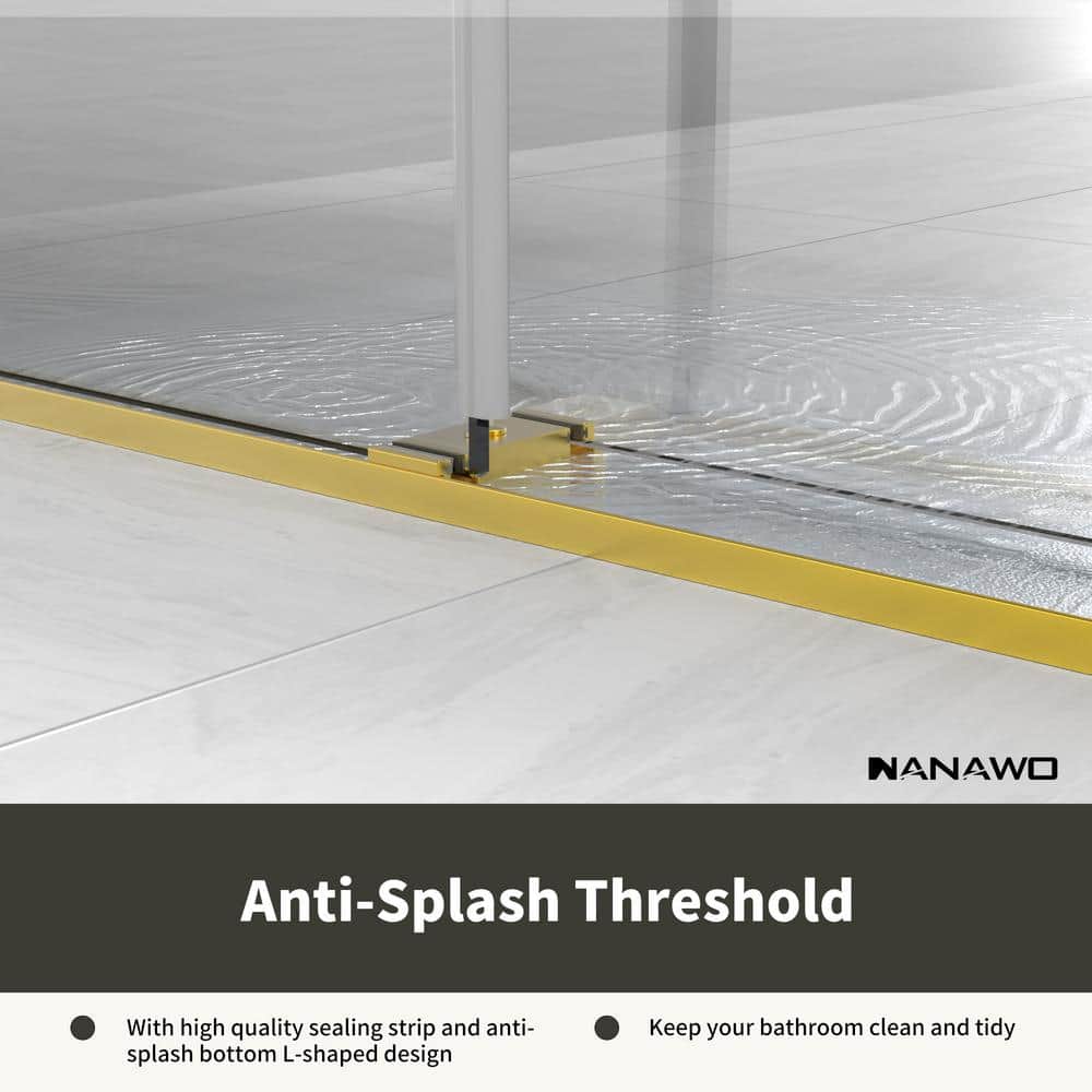 NANAWO 60 in. W x 80 in. H Sliding Frameless Shower Door in Brushed Gold with 3/8 in. Clear Glass