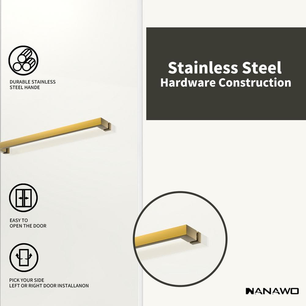 NANAWO 60 in. W x 80 in. H Sliding Frameless Shower Door in Brushed Gold with 3/8 in. Clear Glass