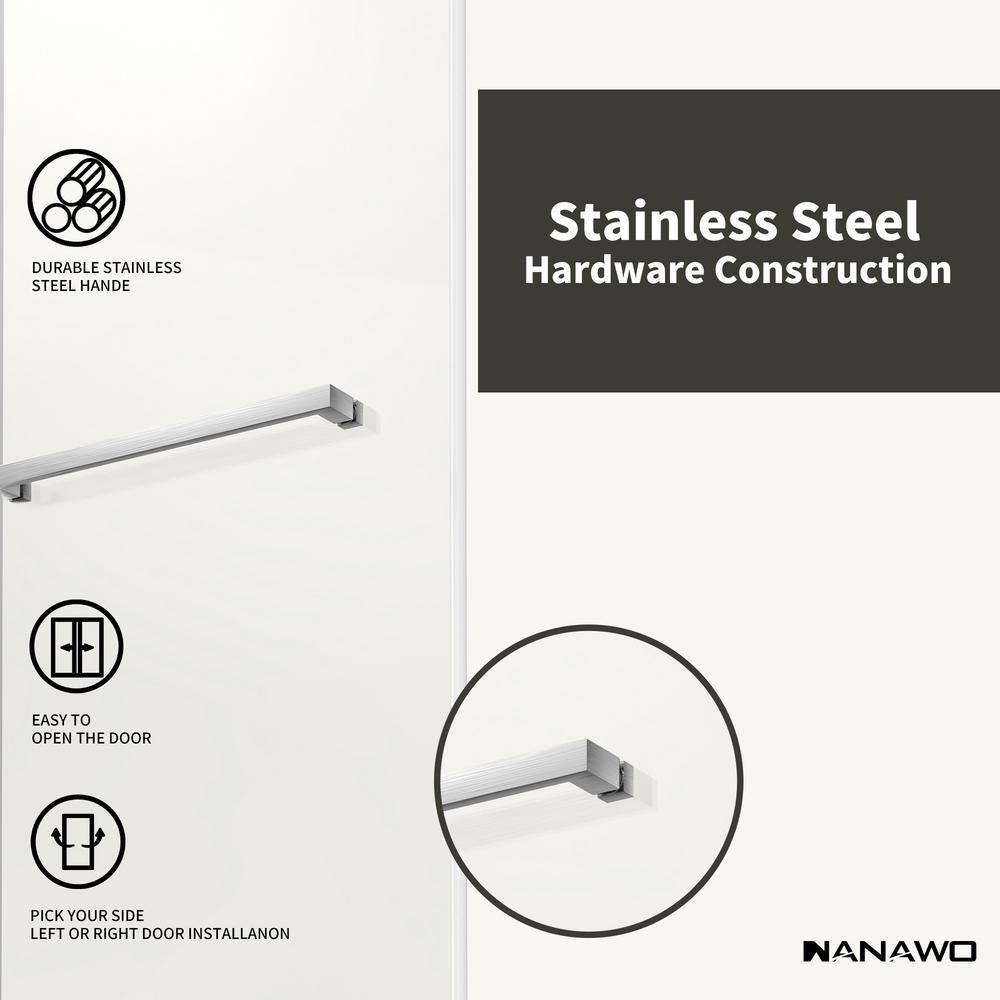 NANAWO 66 in. W x 76 in. H Sliding Frameless Shower Door in Brushed Nickel with 3/8 in. Clear Glass