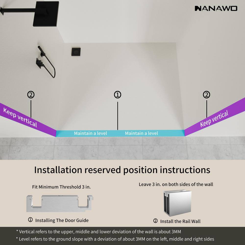 NANAWO 66 in. W x 76 in. H Sliding Frameless Shower Door in Brushed Nickel with 3/8 in. Clear Glass