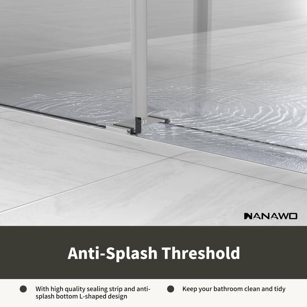 NANAWO 66 in. W x 76 in. H Sliding Frameless Shower Door in Brushed Nickel with 3/8 in. Clear Glass