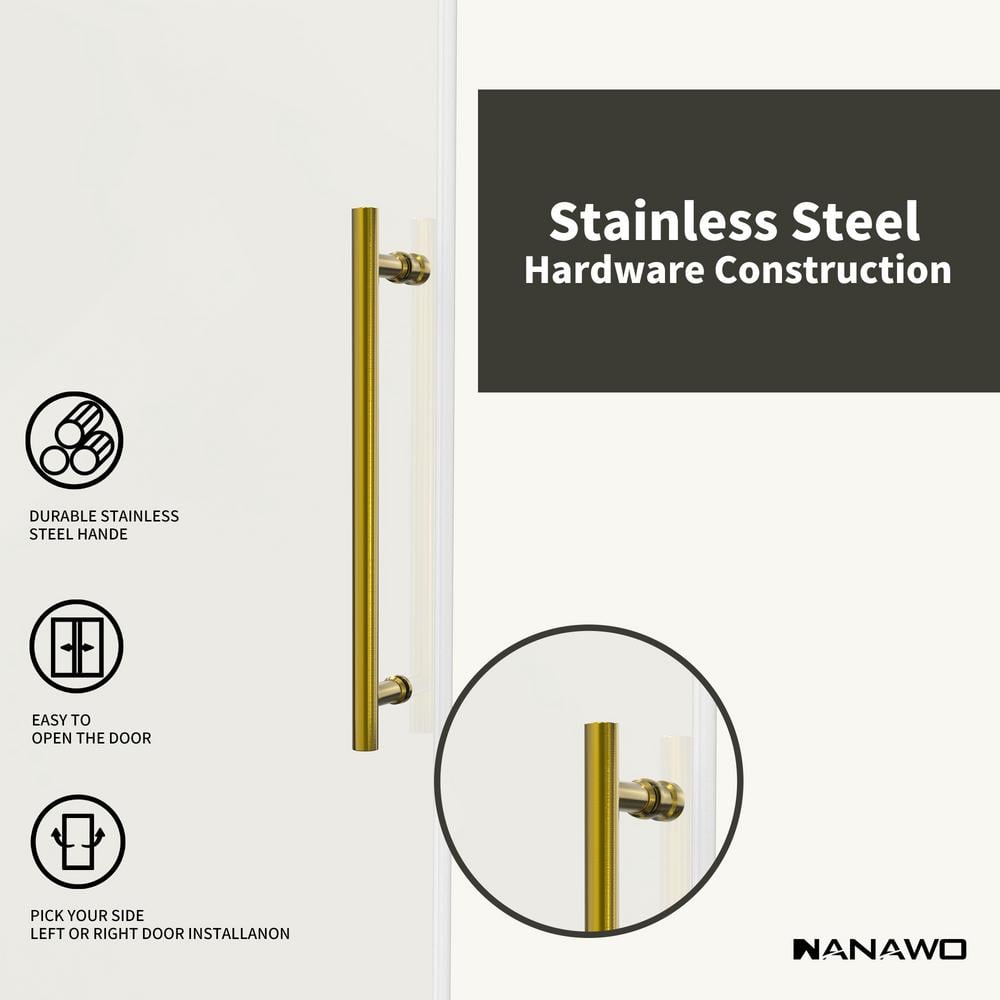 NANAWO 60 in. W x 72 in. H Single Sliding Frameless Shower Door in Brushed Gold with 3/8 in. Clear Glass