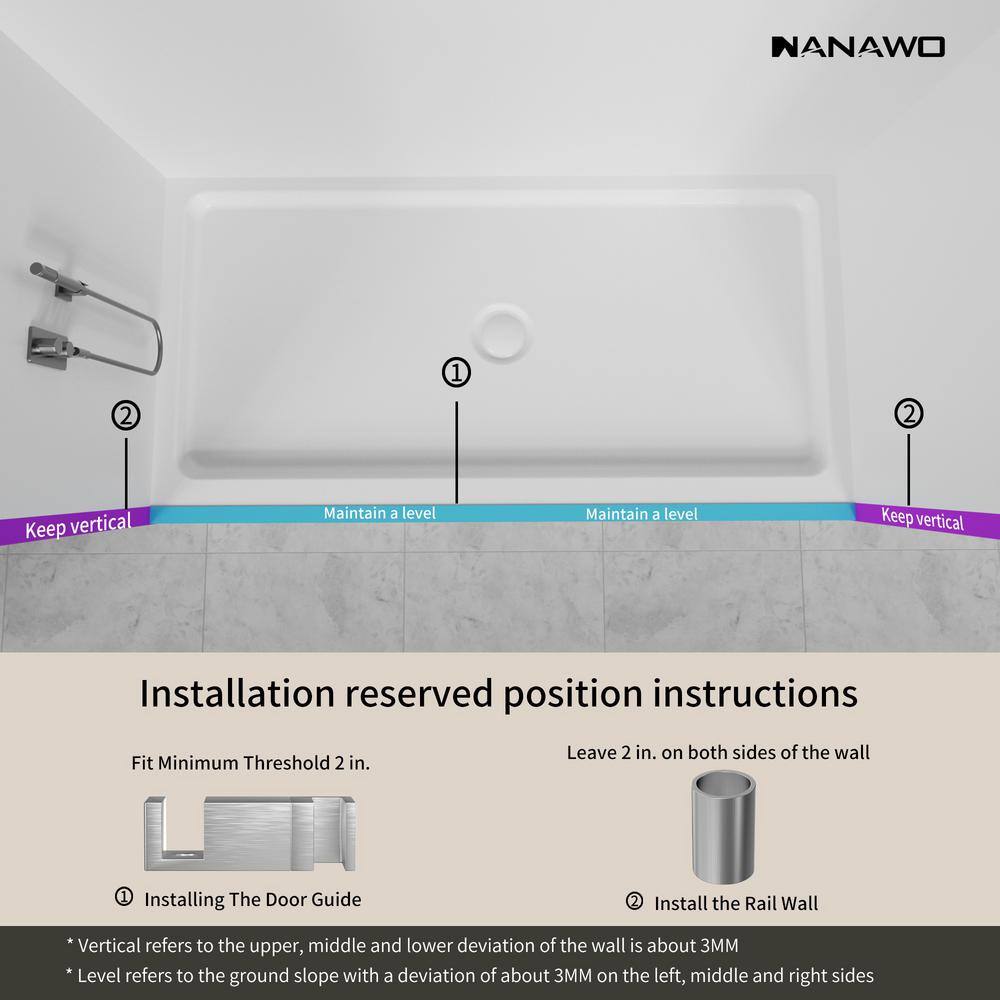NANAWO 60 in. W x 72 in. H Single Sliding Frameless Shower Door in Brushed Gold with 3/8 in. Clear Glass