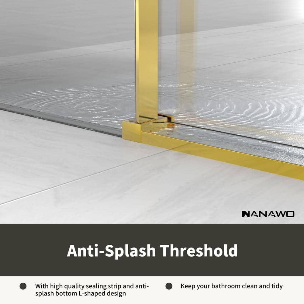 NANAWO 60 in. W x 72 in. H Single Sliding Frameless Shower Door in Brushed Gold with 3/8 in. Clear Glass
