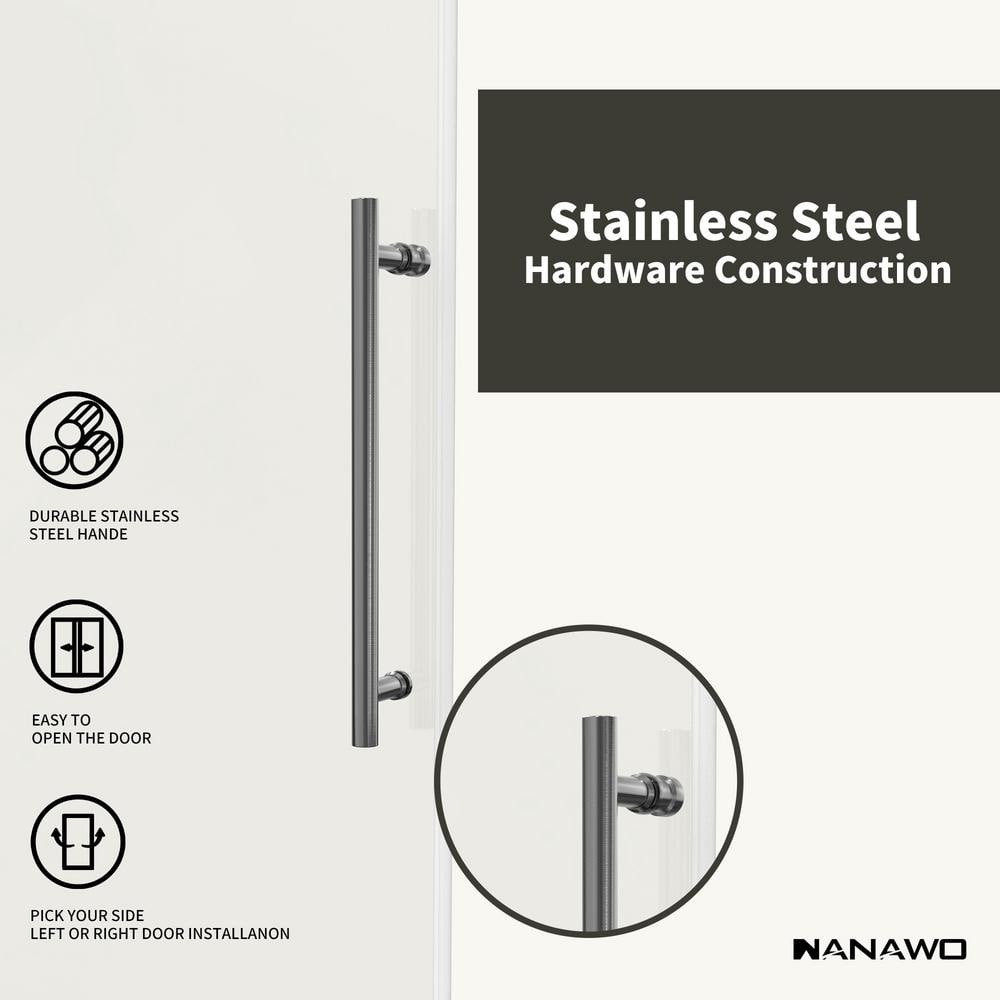 NANAWO 66 in. W x 76 in. H Single Sliding Frameless Shower Door in Grey with 3/8 in. Clear Glass