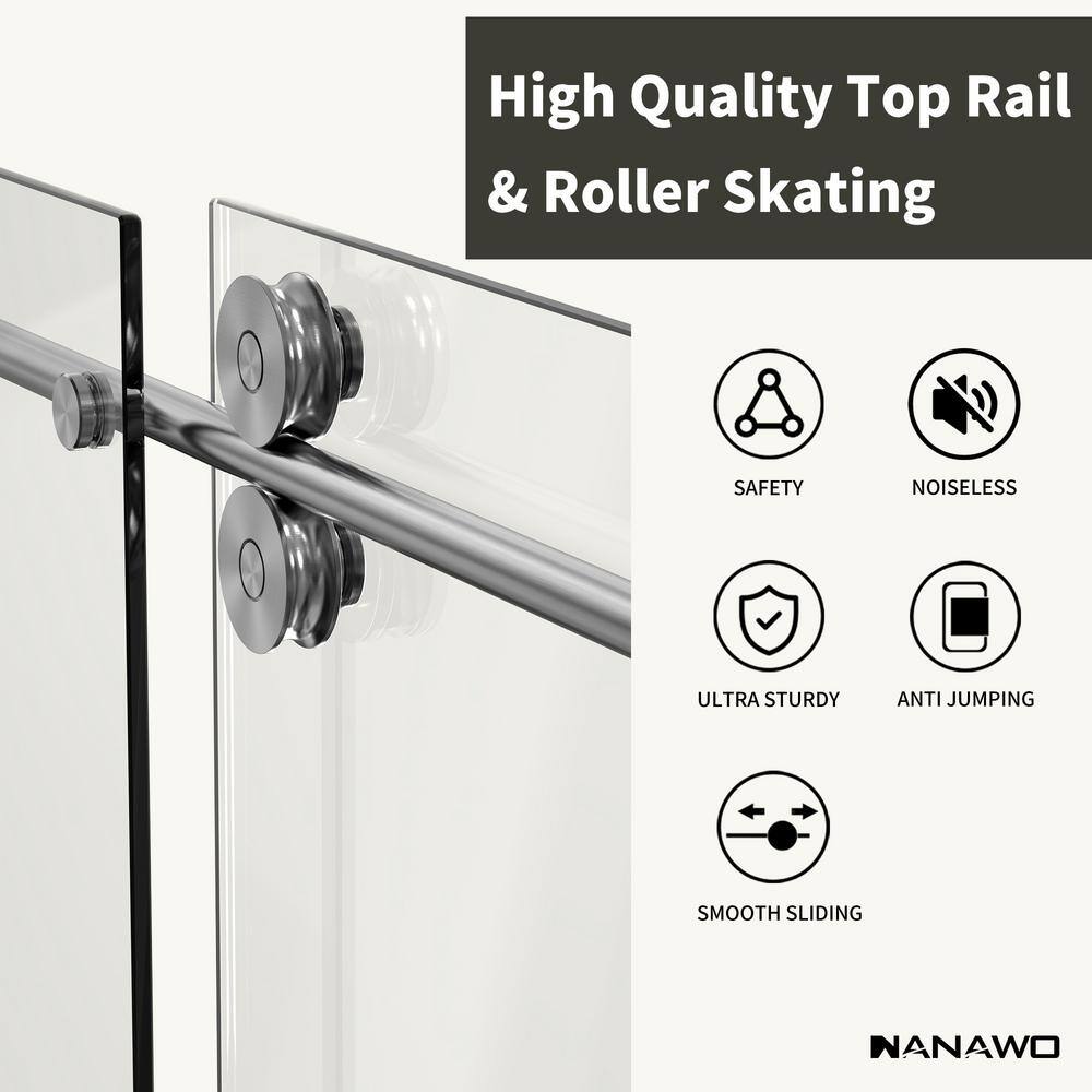 NANAWO 66 in. W x 76 in. H Single Sliding Frameless Shower Door in Grey with 3/8 in. Clear Glass