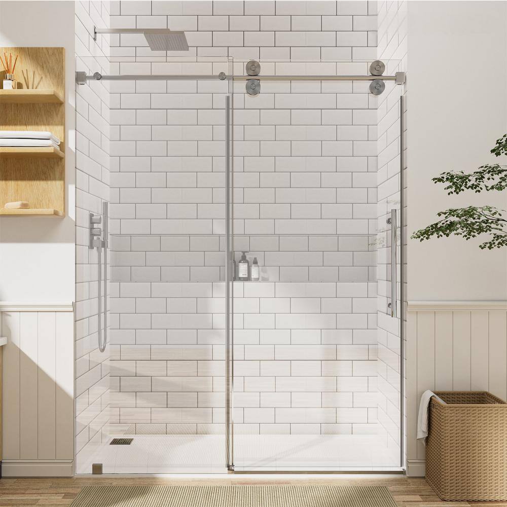 NANAWO 66 in. W x 76 in. H Single Sliding Frameless Shower Door in Grey with 3/8 in. Clear Glass