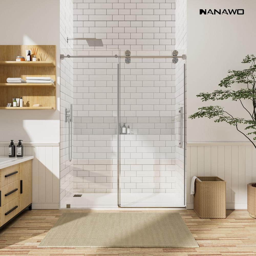 NANAWO 76 in. W x 80 in. H Single Sliding Frameless Shower Door in Grey with 3/8 in. Clear Glass