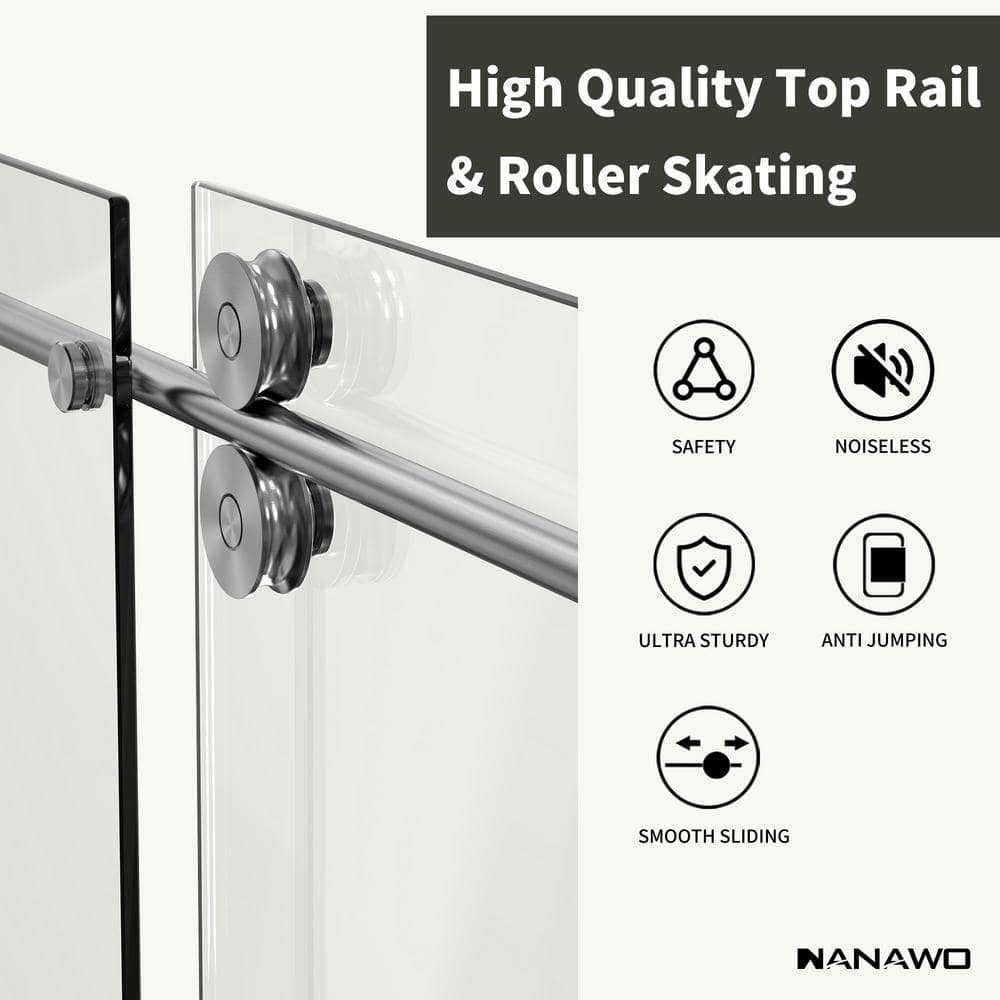 NANAWO 76 in. W x 80 in. H Single Sliding Frameless Shower Door in Grey with 3/8 in. Clear Glass
