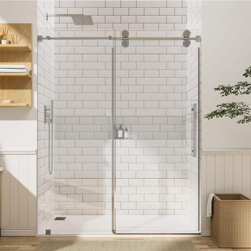 NANAWO 76 in. W x 80 in. H Single Sliding Frameless Shower Door in Grey with 3/8 in. Clear Glass