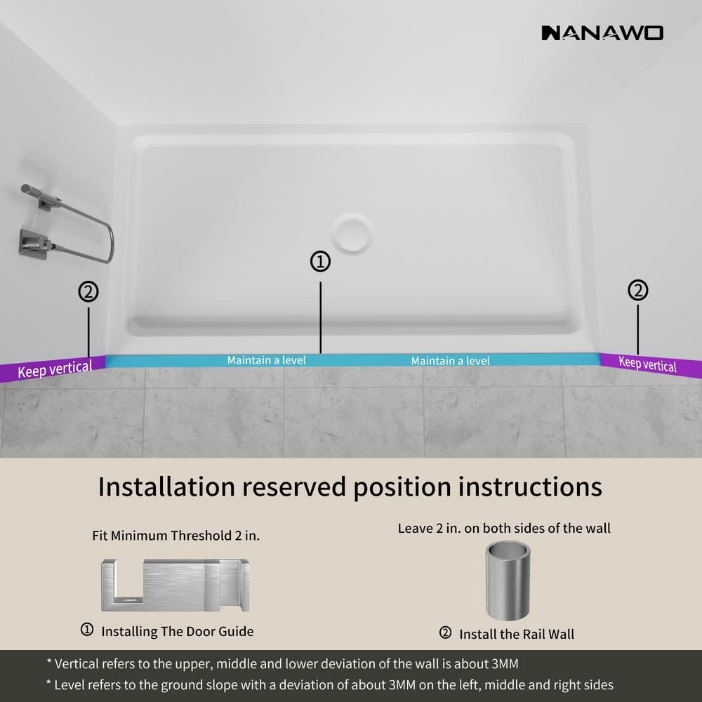 NANAWO 76 in. W x 80 in. H Single Sliding Frameless Shower Door in Grey with 3/8 in. Clear Glass