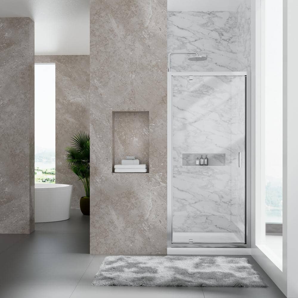 NANAWO 34 in. Wx 72 in. H Pivot Framed Shower Door in Chrome with 1/4 in. Clear Glass Shower Panel