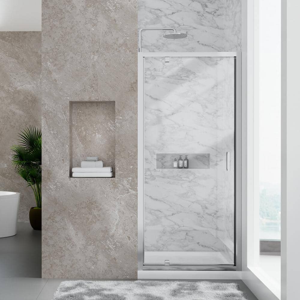NANAWO 34 in. Wx 72 in. H Pivot Framed Shower Door in Chrome with 1/4 in. Clear Glass Shower Panel