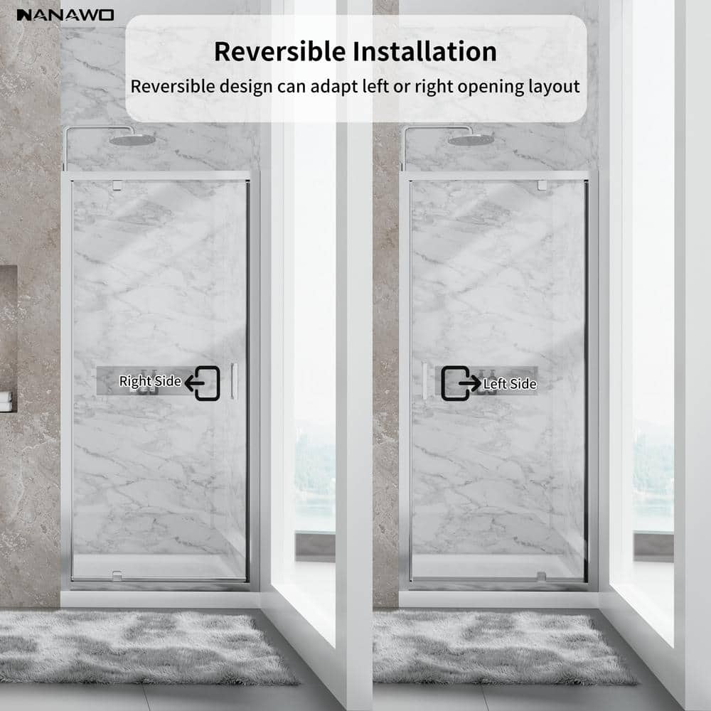 NANAWO 34 in. Wx 72 in. H Pivot Framed Shower Door in Chrome with 1/4 in. Clear Glass Shower Panel