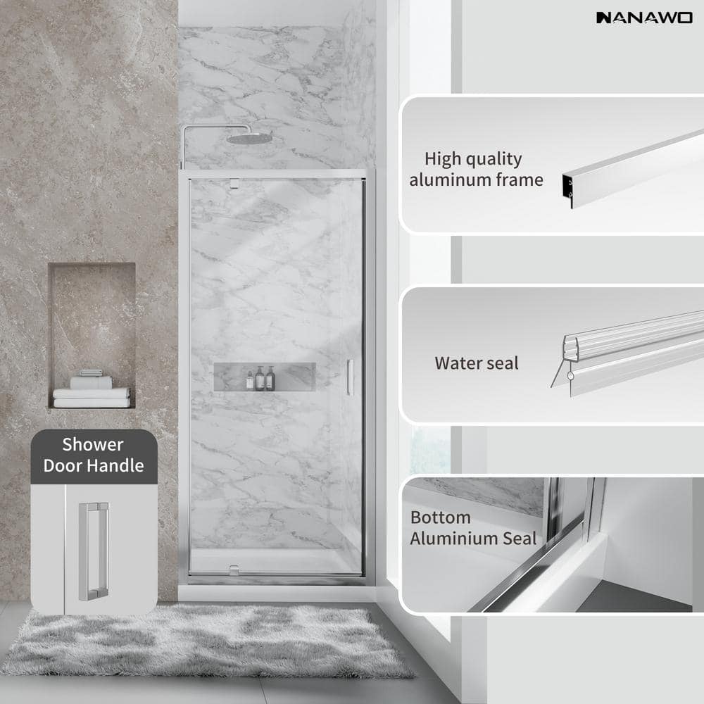 NANAWO 34 in. Wx 72 in. H Pivot Framed Shower Door in Chrome with 1/4 in. Clear Glass Shower Panel