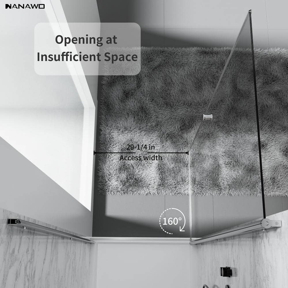 NANAWO 34 in. W x 72 in. H Pivot Semi-Frameless Shower Door in Chrome with1/4 in. Clear Glass Shower Panel