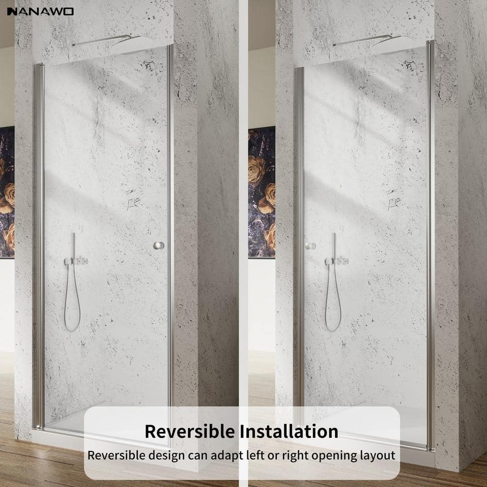 NANAWO 34 in. W x 72 in. H Pivot Semi-Frameless Shower Door in Chrome with1/4 in. Clear Glass Shower Panel