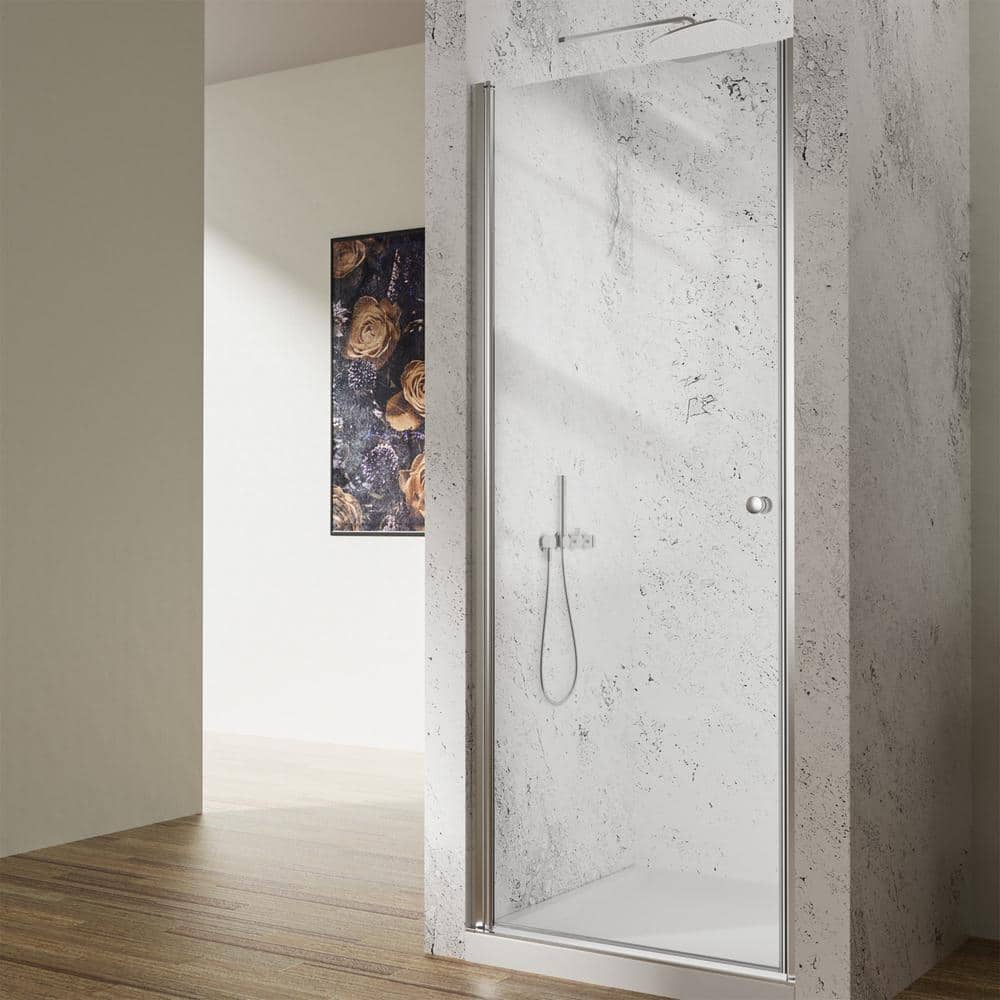NANAWO 34 in. W x 72 in. H Pivot Semi-Frameless Shower Door in Chrome with1/4 in. Clear Glass Shower Panel