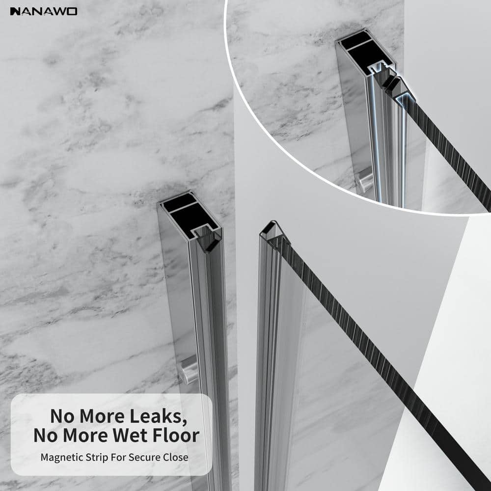 NANAWO 34 in. W x 72 in. H Pivot Semi-Frameless Shower Door in Chrome with1/4 in. Clear Glass Shower Panel