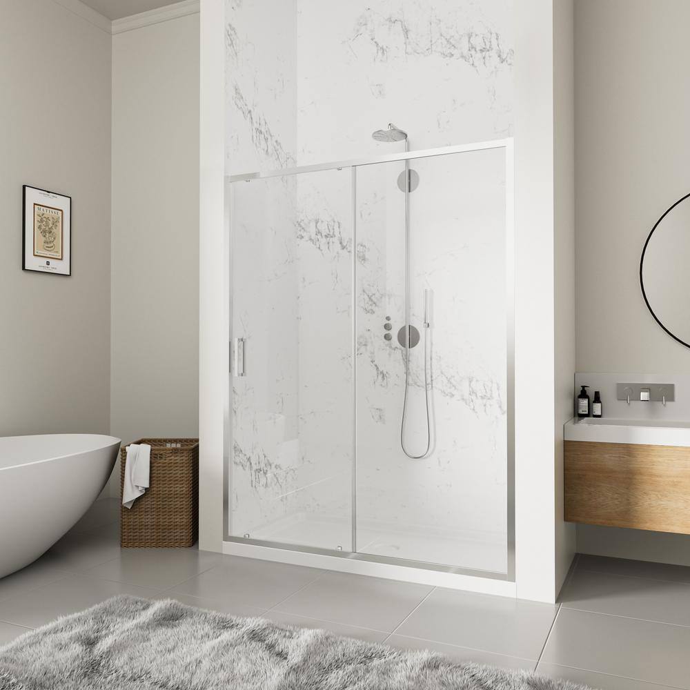 NANAWO QuickMount 60 in. W x 74 in. H Single Sliding Semi Frameless Shower Door in Chrome with Clear 1/4 in. Glass