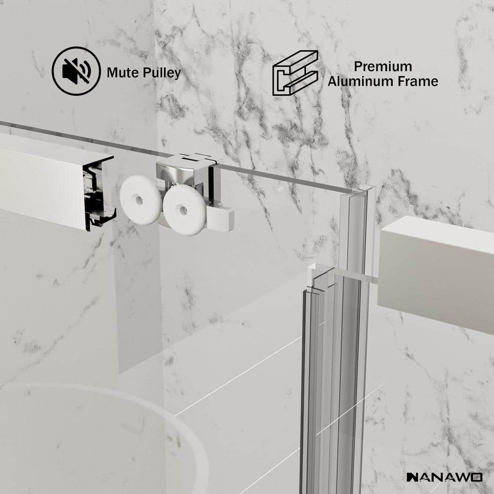 NANAWO QuickMount 60 in. W x 74 in. H Single Sliding Semi Frameless Shower Door in Chrome with Clear 1/4 in. Glass