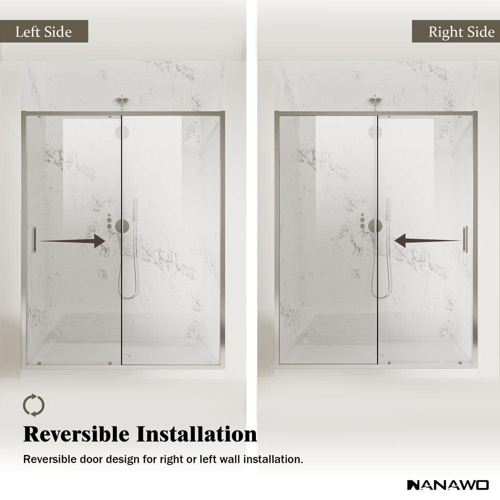 NANAWO QuickMount 60 in. W x 74 in. H Single Sliding Semi Frameless Shower Door in Chrome with Clear 1/4 in. Glass