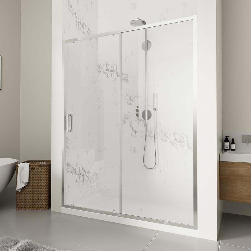 NANAWO QuickMount 60 in. W x 74 in. H Single Sliding Semi Frameless Shower Door in Chrome with Clear 1/4 in. Glass