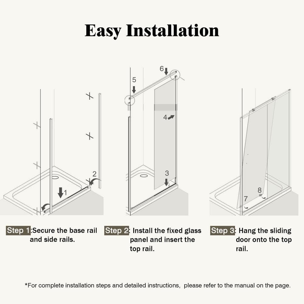 NANAWO QuickMount 60 in. W x 74 in. H Single Sliding Semi Frameless Shower Door in Chrome with Clear 1/4 in. Glass