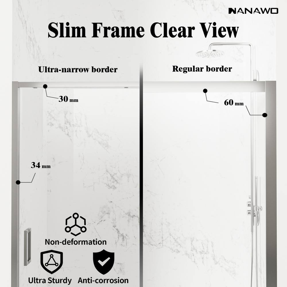 NANAWO QuickMount 60 in. W x 74 in. H Single Sliding Semi Frameless Shower Door in Chrome with Clear 1/4 in. Glass