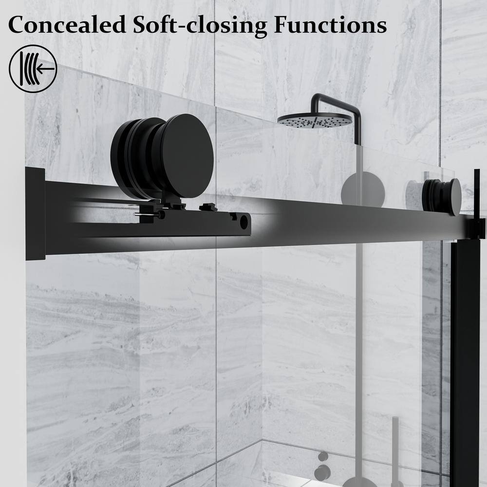 NANAWO Obsidian 54 in. W x 74 in. H Single Sliding Frameless Shower Door in Matt Black with Clear 5/16 in. Glass
