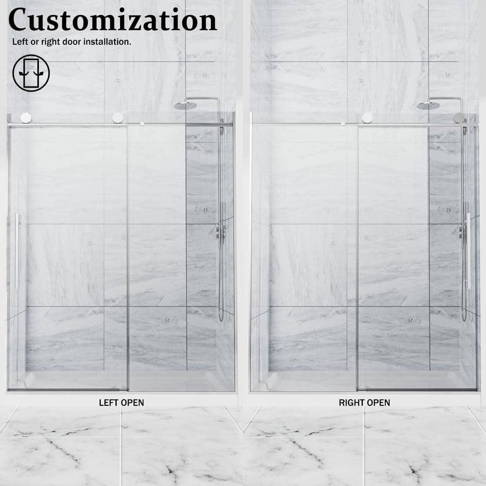 NANAWO HAIMA 54 in. W x 74 in. H Single Sliding Frameless Shower Door in Chrome with Clear 5/16 in. Glass