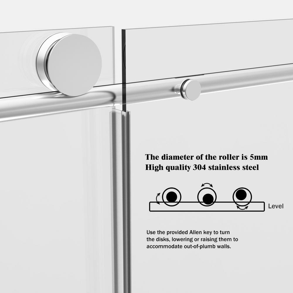 NANAWO HAIMA 54 in. W x 74 in. H Single Sliding Frameless Shower Door in Chrome with Clear 5/16 in. Glass