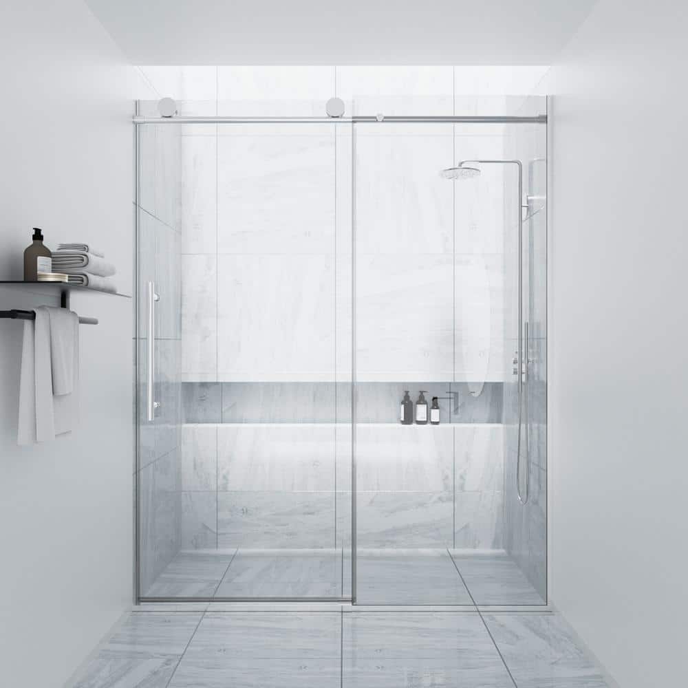NANAWO HAIMA 54 in. W x 74 in. H Single Sliding Frameless Shower Door in Chrome with Clear 5/16 in. Glass