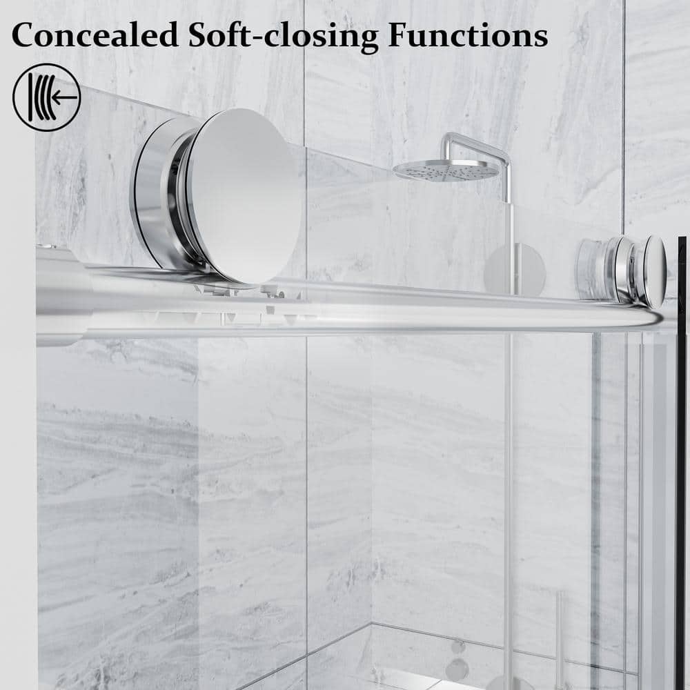 NANAWO HAIMA 54 in. W x 74 in. H Single Sliding Frameless Shower Door in Chrome with Clear 5/16 in. Glass