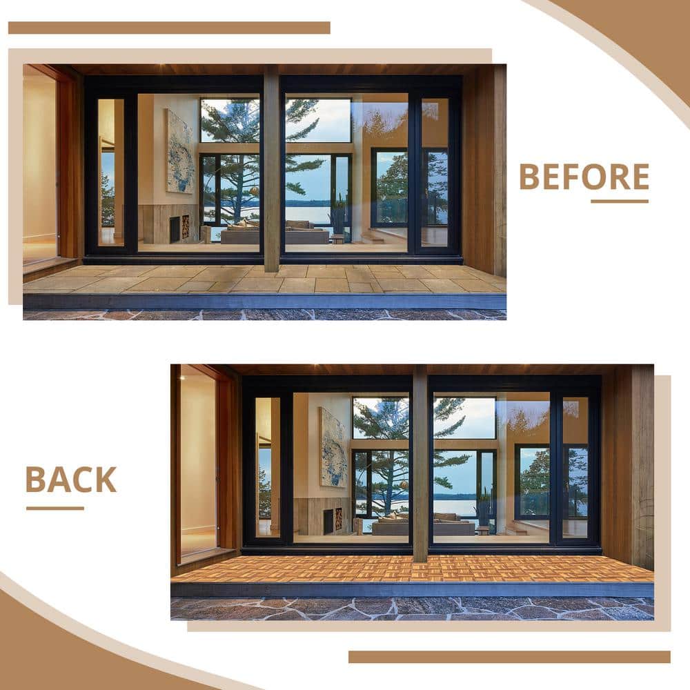 Yangming 12 in. W x 12 in. L Square Patio Natural Color Wood Interlocking Flooring Deck Tiles Mosaic Pattern (10-Pack)