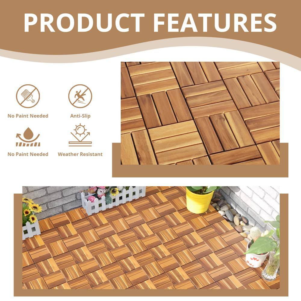 Yangming 12 in. W x 12 in. L Square Patio Natural Color Wood Interlocking Flooring Deck Tiles Mosaic Pattern (10-Pack)