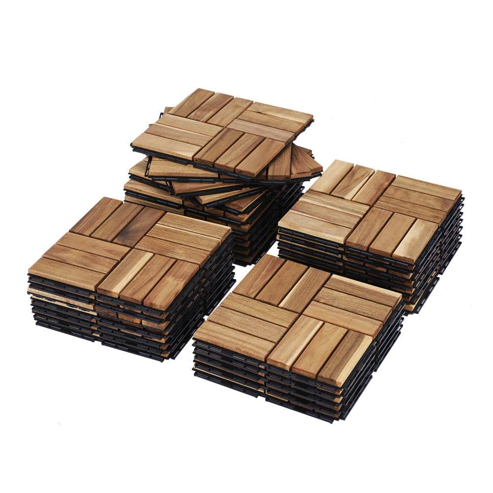 YOFE Natural Acacia Wood 3/4 in. T x 12 in. W Solid Hardwood Flooring Interlocking Deck Tiles-Checker Pattern(30 sq.ft./case)