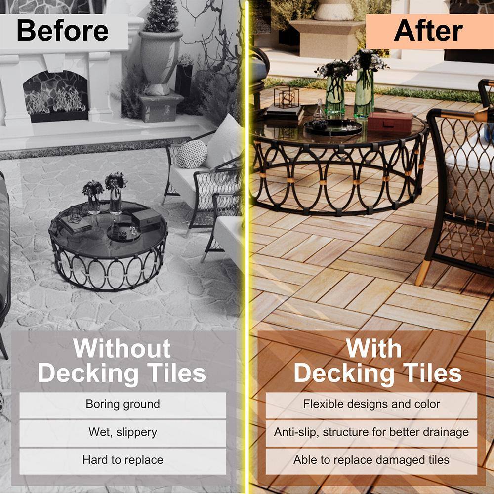YOFE Natural Acacia Wood 3/4 in. T x 12 in. W Solid Hardwood Flooring Interlocking Deck Tiles-Checker Pattern(30 sq.ft./case)