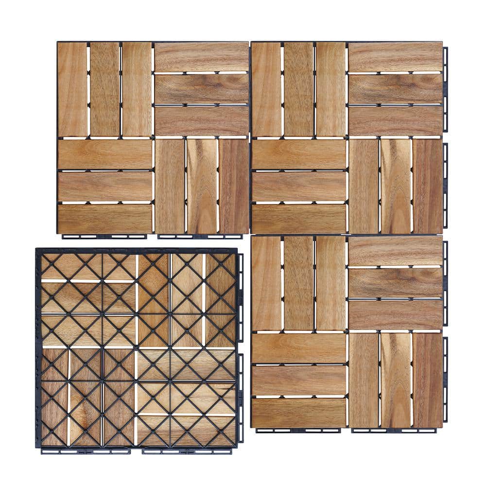YOFE Natural Acacia Wood 3/4 in. T x 12 in. W Solid Hardwood Flooring Interlocking Deck Tiles-Checker Pattern(30 sq.ft./case)