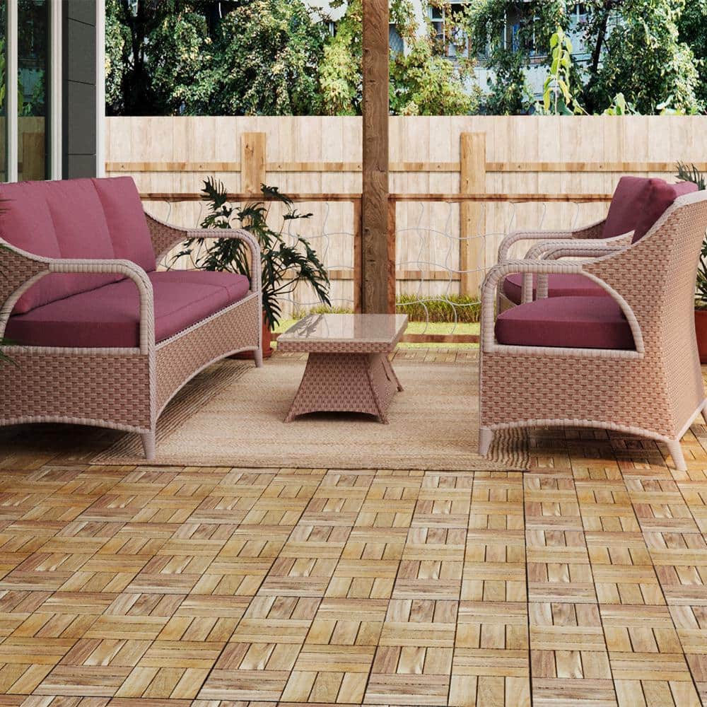 YOFE Natural Acacia Wood 3/4 in. T x 12 in. W Solid Hardwood Flooring Interlocking Deck Tiles-Checker Pattern(30 sq.ft./case)