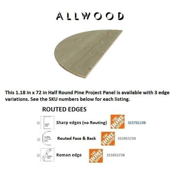 5/4 in. x 3 ft. x 6 ft. Allwood Half Round Pine Project Panel Table Top with Classic Roman Edge