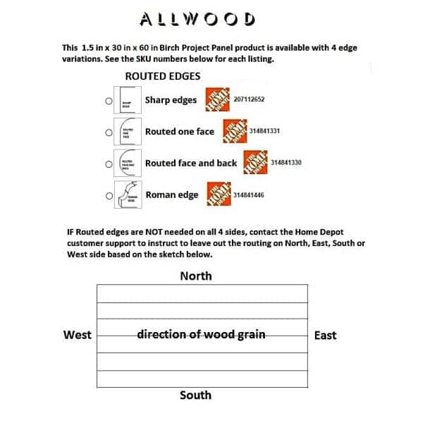 Unbranded 1-1/2 in. x 30 in. x 60 in. Allwood Birch Project Panel/Island/Table Top with Routed Edges on One Face
