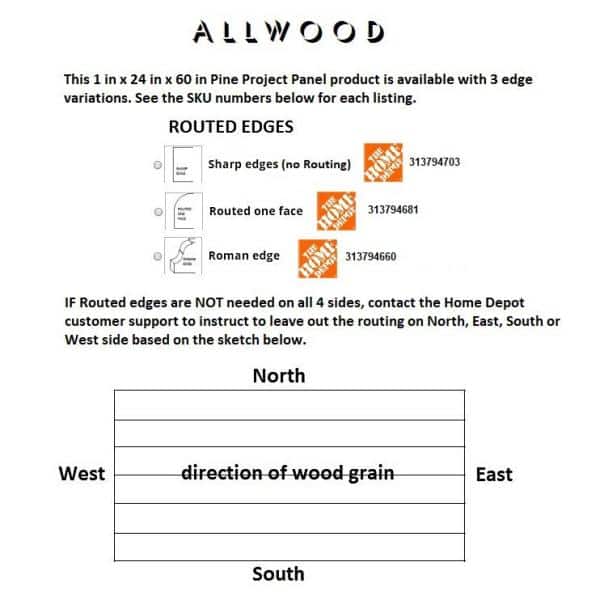 1 in. x 24 in. x 60 in. Allwood Pine Project Panel with Routed Edges on 1 side