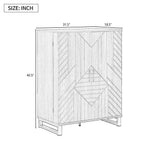 FUNKOL 31.5 in. x 18.5 in. x 42.5 in. Natural Color MDF Carved Wine Cabinet with 2 Folding-Doors and Multiple Wine Racks