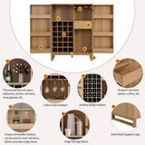 FUNKOL 31.5 in. x 18.5 in. x 42.5 in. Natural Color MDF Carved Wine Cabinet with 2 Folding-Doors and Multiple Wine Racks