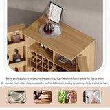FUNKOL 31.5 in. x 18.5 in. x 42.5 in. Natural Color MDF Carved Wine Cabinet with 2 Folding-Doors and Multiple Wine Racks
