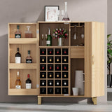 FUNKOL 31.5 in. x 18.5 in. x 42.5 in. Natural Color MDF Carved Wine Cabinet with 2 Folding-Doors and Multiple Wine Racks