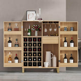 FUNKOL 31.5 in. x 18.5 in. x 42.5 in. Natural Color MDF Carved Wine Cabinet with 2 Folding-Doors and Multiple Wine Racks