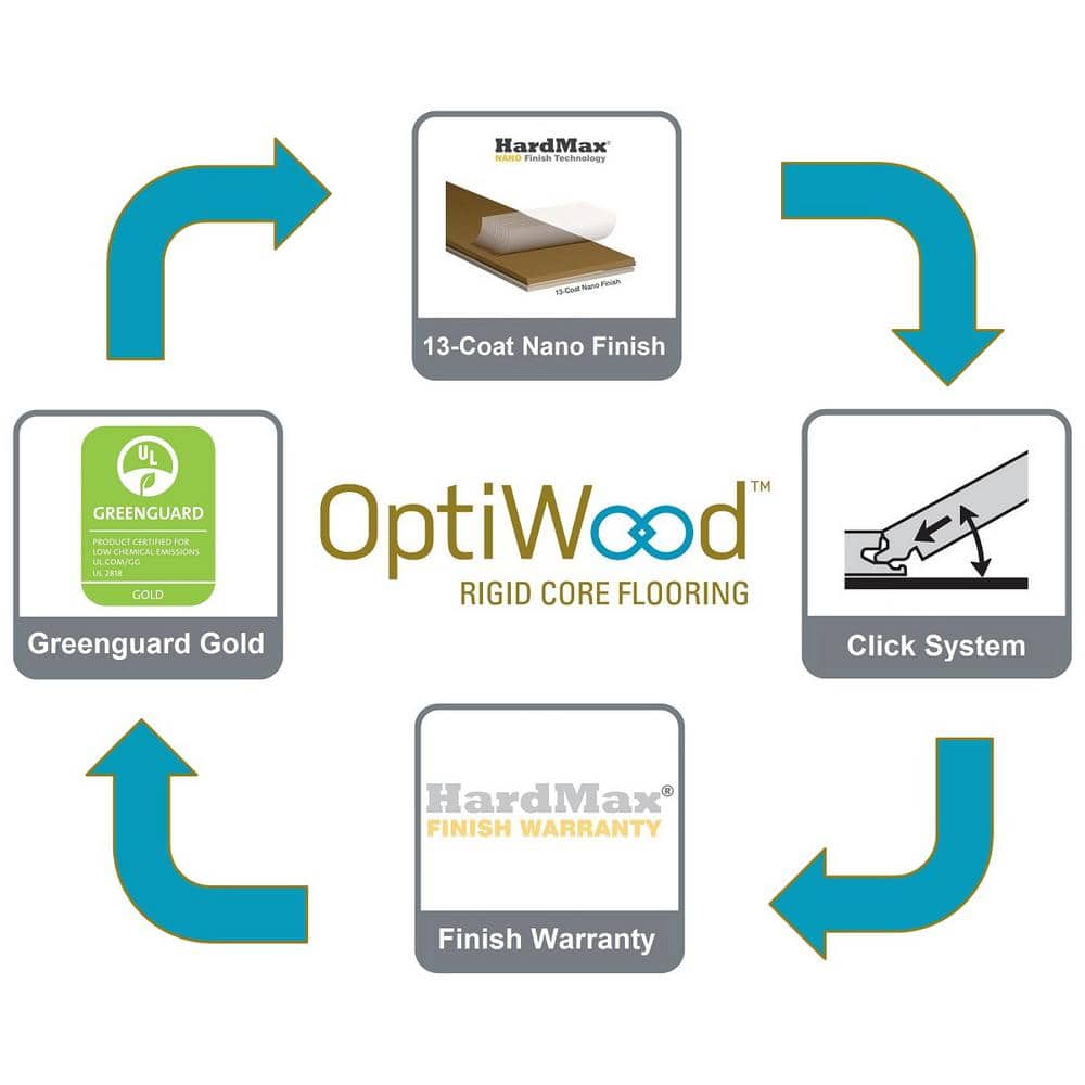 OptiWood Natural Hickory Hickory 2/7 in.T x 5 in. W Click Lock Engineered Hardwood Flooring (16.7 sq.ft./case)